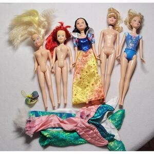 Lot 5 Mattel Disney Dolls & Mermaid Tails Snow White Cinderella Ariel Arista
